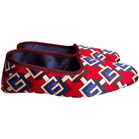 Gucci Red Satin Voyage Geometric G Print Slipper Shoes, US8 - Picture 2 of 16